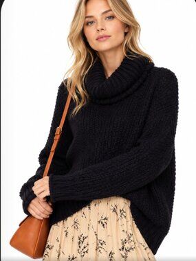 The Odells Slouch OVERSIZED Turtleneck Sweater Small Black Blue